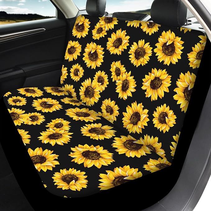 Sunflower Car Seat Covers Full Set,Cute Yellow Flowers Lovely Floral Print Vehicle Front Rear Bench Cushion Protectors for Women Men Auto Interior Accessories Universal Fit for Trucks Sedans
