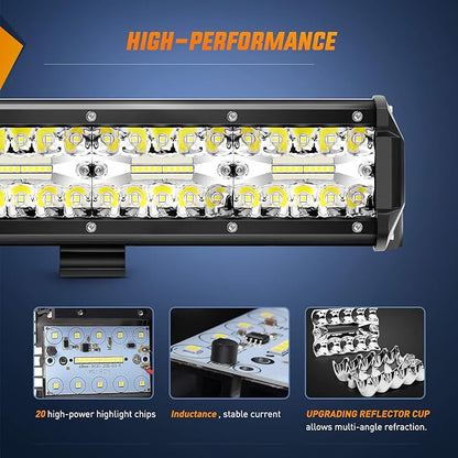 Nilight 20 Inch 420W Triple Row Flood Spot Combo Led Light Bar 4PCS 4Inch 60W LED Pods Driving Boat Lights Led Off Road Trucks Lights , 2 Years Warranty (ZH415), Black