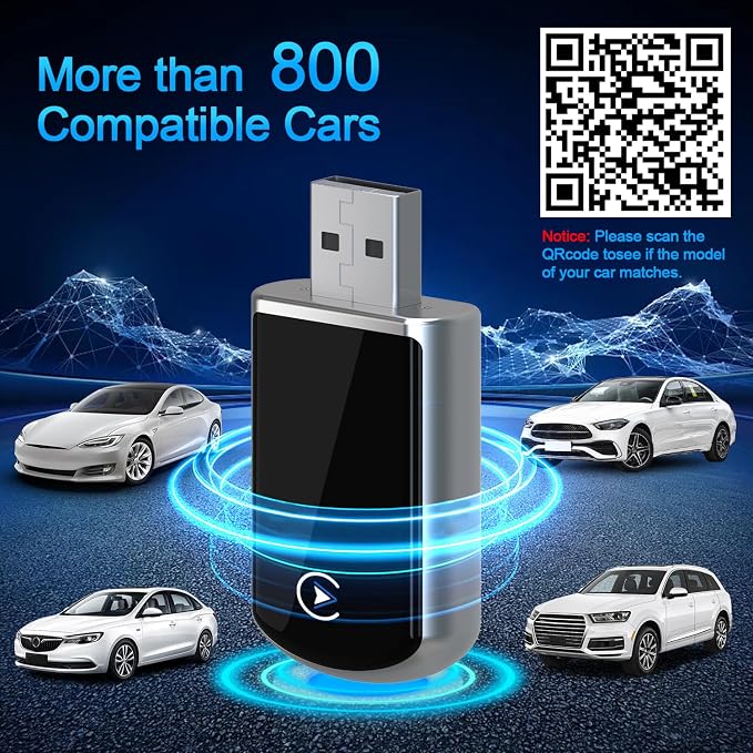 Wireless CarPlay Adapter for iPhone,2 in 1 CarPlay Wireless Adapter,No Latency,Compatible with Over 800 Car Models from 2016+,for iPhone 10+ & Android 11 Above,Black