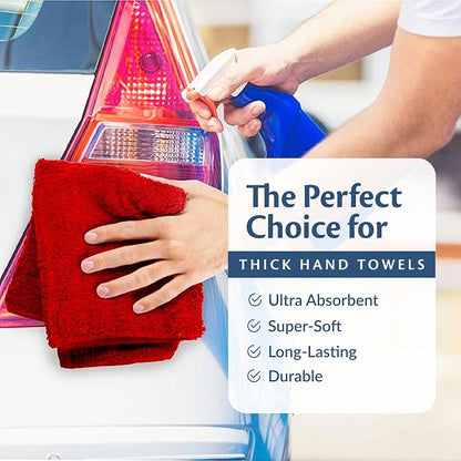 Cotton Towels for Multiple Use, 100% Ring Spun Cotton Towel Set, Heavy Duty - Super Absorbent Cleaning Towels for Car and Home - 16” X 27” (12 Pack, Red)