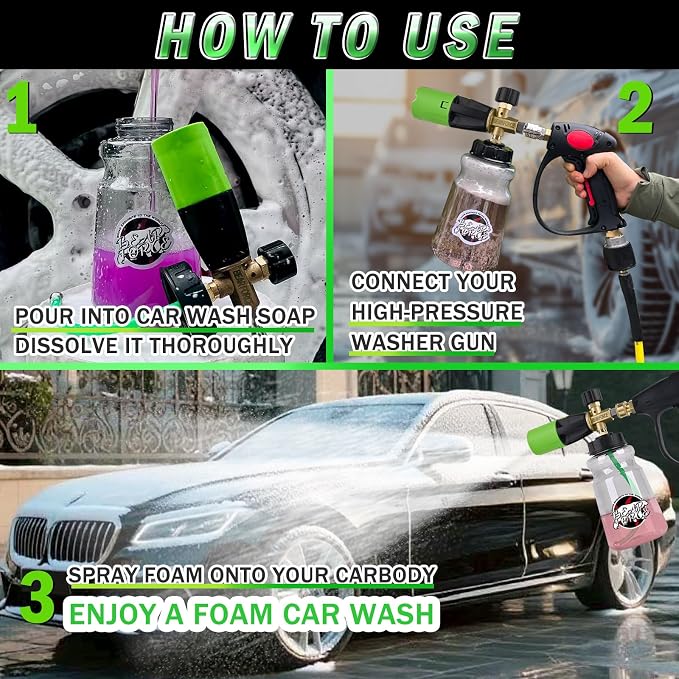 BEAR FORCE Innovative Pressure Washer Foam Cannon Pro+ (Thicker Suds, 3 Times of Life), 2026 Car Wash Snow Foam Blaster with One-Click Disassembly Technology + 1/4" Quick Plug, 34oz Bottle