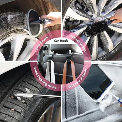 39Pcs Car Cleaning Wash Kit Interior Detailing Cleaner Kit with High Power Handheld Vacuum, Brush Set, Windshield Tool, Duster, Towels, Tire Brush, Complete Car Care Tools, Pink