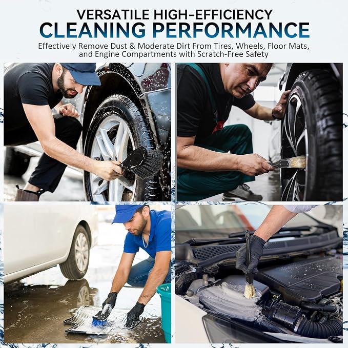 Tire Brushes for Cleaning Tires, Car Wheel Brushes for Cleaning Wheels, Rim Cleaner Brush for Car Detailing, Premium Wheel Cleaner Brush Kit Safe for Cars, Trucks, SUVs, RVs, Motorcycles