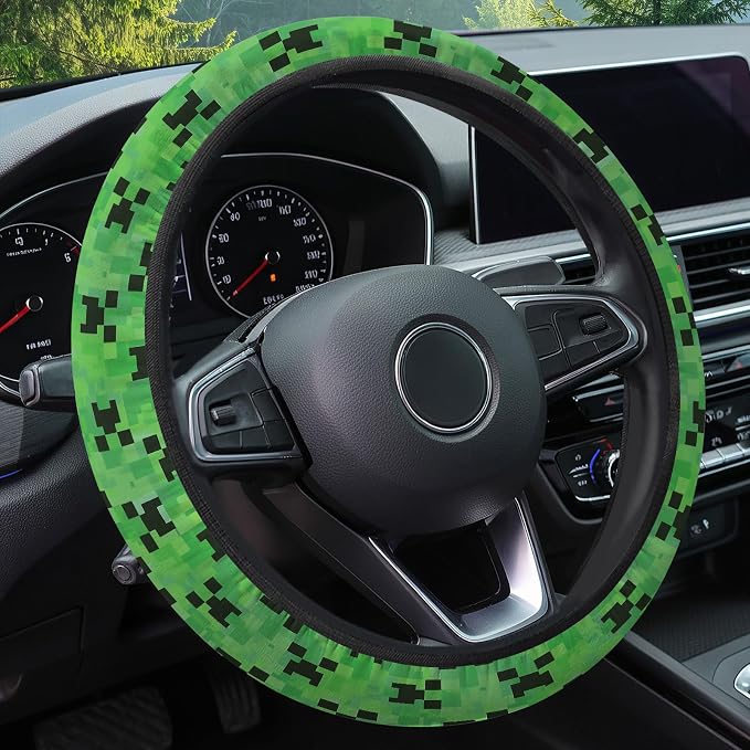 GENANY Pixel Zombie Steering Wheel Cover, Non Slip Polyester Car Wheel Protector for Car SUV Truck, Universal 15 Inch
