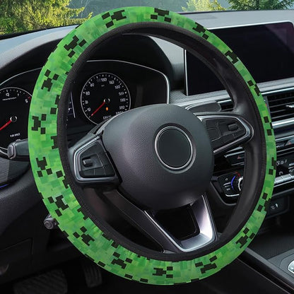 GENANY Pixel Zombie Steering Wheel Cover, Non Slip Polyester Car Wheel Protector for Car SUV Truck, Universal 15 Inch