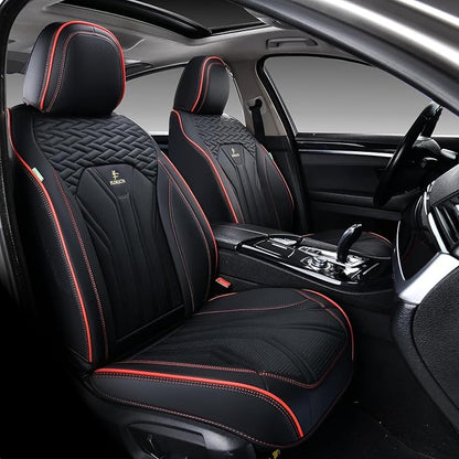 FLORICH Leather Seat Covers Full Set Car Seat Protectors 5 Seats Automotive Seat Covers Universal Fit for Most Cars Trucks SUV-Black&Red Line