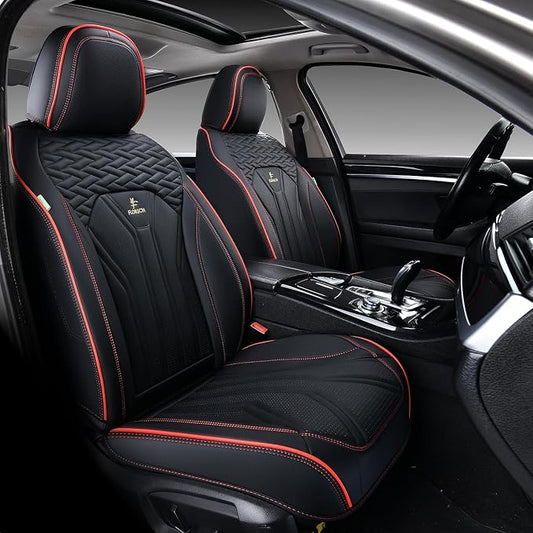 FLORICH Leather Seat Covers Full Set Car Seat Protectors 5 Seats Automotive Seat Covers Universal Fit for Most Cars Trucks SUV-Black&Red Line