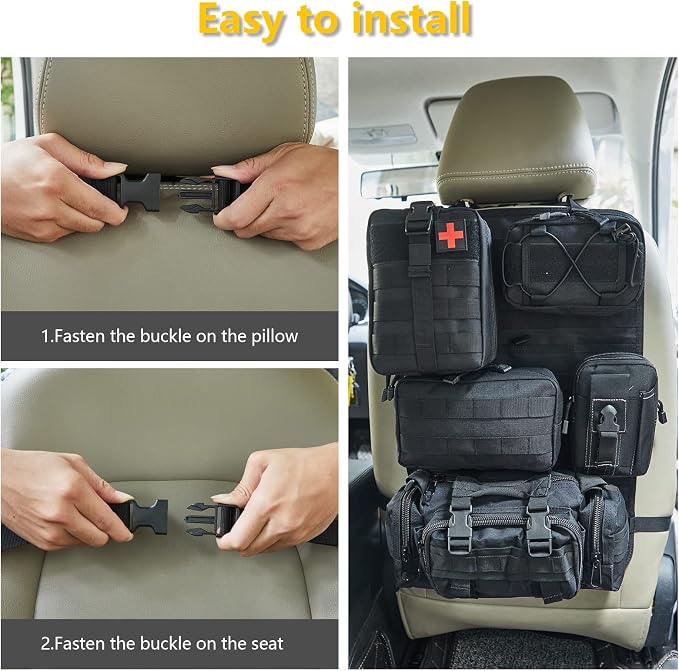 BXBXHD 6 Pack Tactical Truck Organizer Back Seat Storage Car Seat Storage Bag Molle Panels for vehicles, Car and SUV with Lots of Handy Compartments (Black)