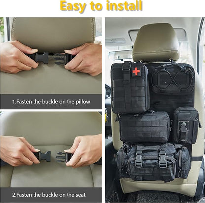 BXBXHD 6 Pack Tactical Truck Organizer Back Seat Storage Car Seat Storage Bag Molle Panels for vehicles, Car and SUV with Lots of Handy Compartments (Black)