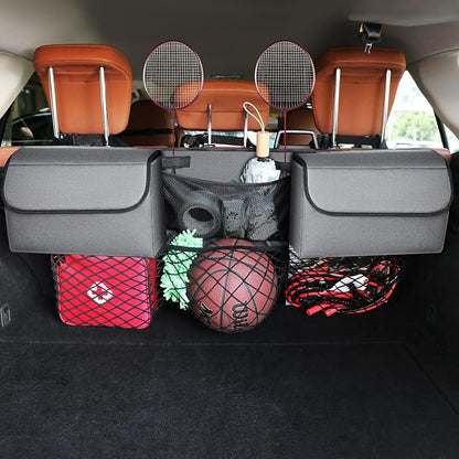 Deluxe Trunk Organizer, Grey, Compact & Mid Size SUV | Backseat Hanging, Waterproof Collapsible, 6 Pockets, Reinforced No-Sag Design