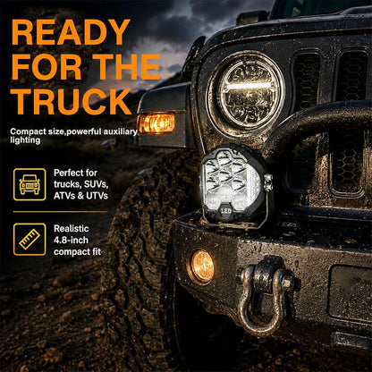 LIGBT 2PCS 7 Inch White Round Side Shooter Offroad Fog Lights Amber DRL 90W 3 Modes 270° Wide Range Super Bright LED Pods Light Kit with Wiring Harness for Pickup Truck ATV UTV SUV