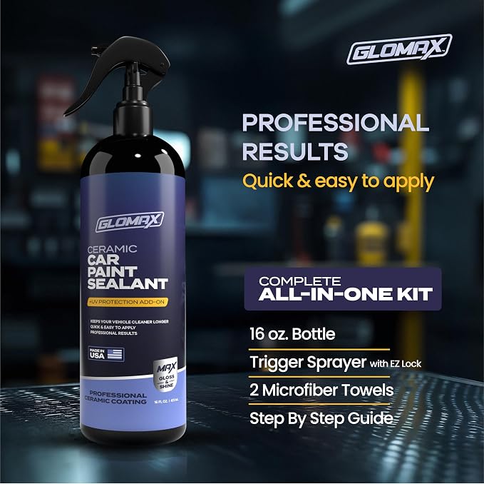 Premium Ceramic Coating for Cars with UV Protection (16 oz) – Extremely Hydrophobic & Slick Car Wax Spray, Long-Lasting, Quick & Easy Application, Maximum Gloss & Shine.