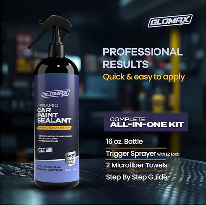 Premium Ceramic Coating for Cars with UV Protection (16 oz) – Extremely Hydrophobic & Slick Car Wax Spray, Long-Lasting, Quick & Easy Application, Maximum Gloss & Shine.