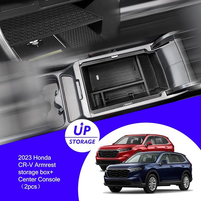 2PCS 2024 2025 2026 Honda CR-V CRV Hybrid Accessories Center Console Organizer Tray for 2025 2024 2023 Honda CR-V (Hybrid) Console Organizer 2024 CRV Console Armrest Tray 2025 CR-V Storage Box