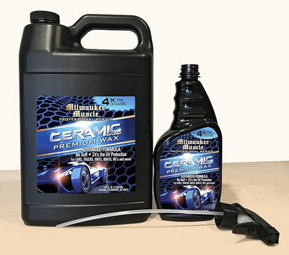 Ceramic Car Wax Gallon (128 Fl Oz) - 4X The Ceramic Coating - Advanced Hydrophobic Solution for Shine and Protection - Includes Free Empty Spray Bottle
