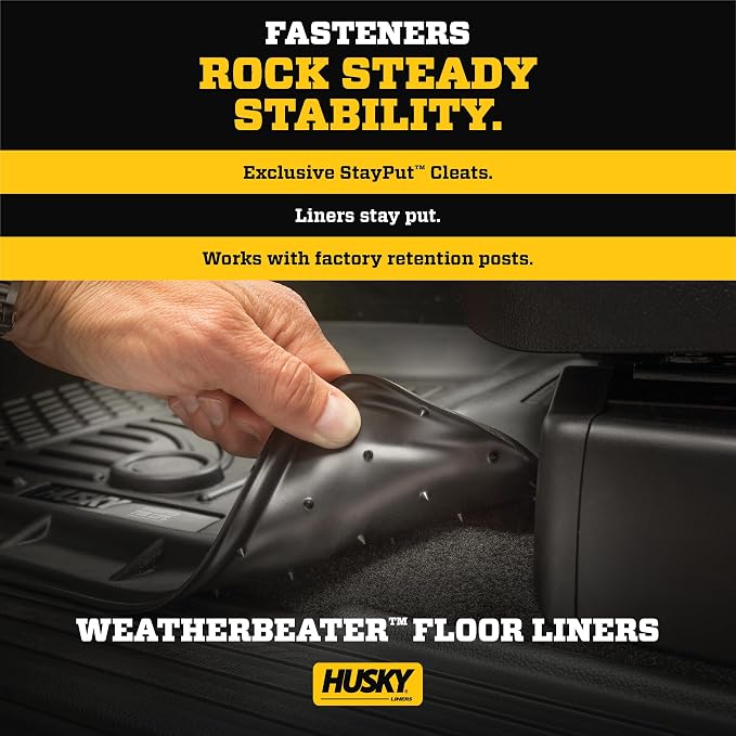 Husky Liners — Weatherbeater Floor Liners | Fits 2014-2018 Chevrolet Silverado/GMC Sierra 1500, 2015-2019 2500/3500 HD Crew Cab, Front, 2nd Row Liners & Under Seat Storage Box - Black | 98231 & 09031