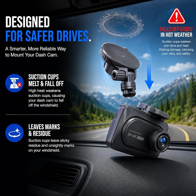Dash Cam Mirror Mount - Fits Falcon F170HD,Rexing V1, Z-Edge, Old Shark, YI, Amebay,KDLINKS X1,VANTRUE and Most Other Dash Cameras
