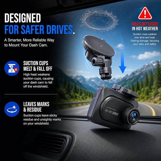 Dash Cam Mirror Mount - Fits Falcon F170HD,Rexing V1, Z-Edge, Old Shark, YI, Amebay,KDLINKS X1,VANTRUE and Most Other Dash Cameras