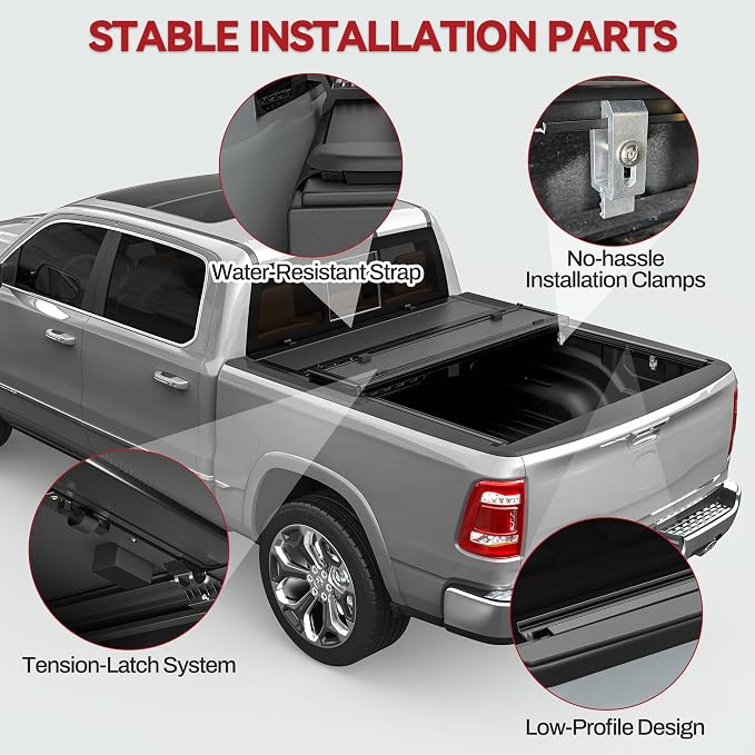 YITAMOTOR Low-Profile Hard Quad-Fold Truck Bed Tonneau Cover Compatible with 2019-2026 Chevy Silverado/GMC Sierra 1500 New Body Style with 5.8 ft Bed Without Multi-Flex Tailgate