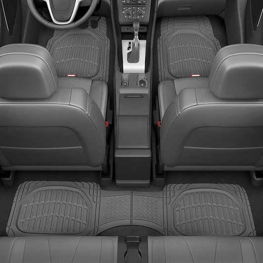 Motor Trend Original FlexTough Gray Rubber Car Floor Mats for 3 Row Vehicles, Front & Rear 2nd Row Deep Dish All Weather Automotive Heavy Duty Trim to Fit, Automotive Liners for Cars Truck Van SUV