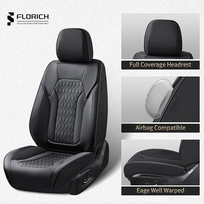 FLORICH Seat Covers, Car Seat Covers Full Set, Luxury Nappa Leather Seat Covers, Breathable and Waterproof Car Seat Protector 5 Seat, Automotive Seat Covers Universal Fit for Most Cars-Black