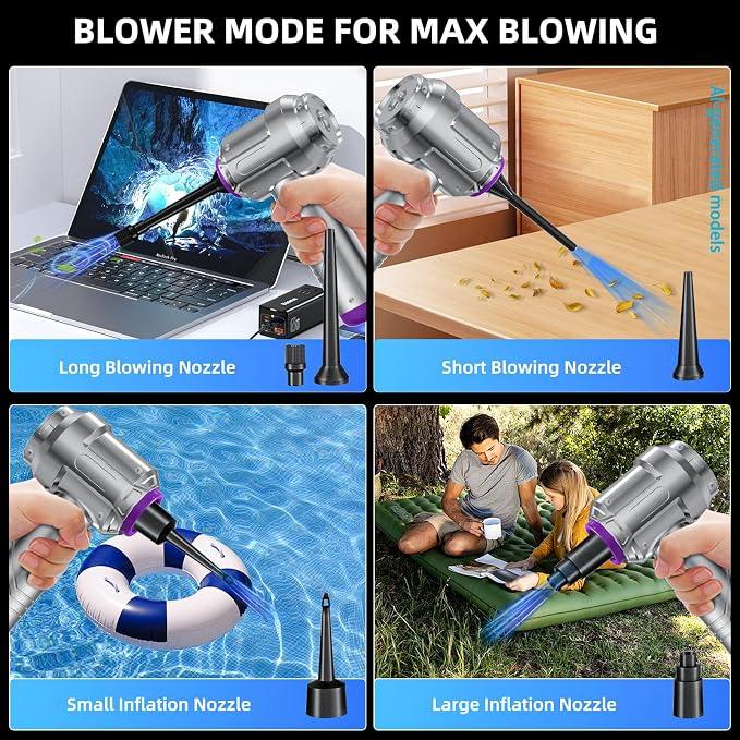 Cordless Vacuum Cleaner - 22000PA Handheld Car Vacuum, 4-in-1 Portable Mini Air Duster Rechargeable, 3-Speed Small Powerful Gadgets & Gifts, for Home, Office, Mattress, Carpet, Pet (Silver)