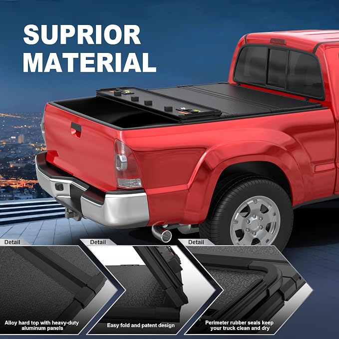 MOSTPLUS Quad Fold Hard Truck Bed Tonneau Cover Compatible with 2007-2013 Toyota Tundra Fleetside w/OE Rail System 5.5 FT 66.7 inch -4 Fold Aluminum Bed Cover