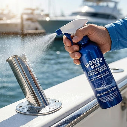 Woody Wax Boat Spray, Non-Skid Deck Wax & Professional Metal Restorer, All-In-One Marine Protection for Decks, Hulls & Towers, No-Buff Formula Against Corrosion, Saltwater & UV Damage, 16 Oz