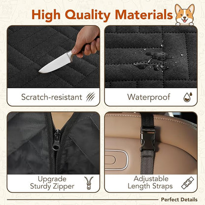 Dog Car Seat Cover for Back Seat, 600D Heavy-Duty Oxford Cloth Pet Car Seat Cover with Hard Bottom, Waterproof Dog Hammock for Car, Dog Car Seat Protector Scratch Proof Nonslip, Holds 400lbs