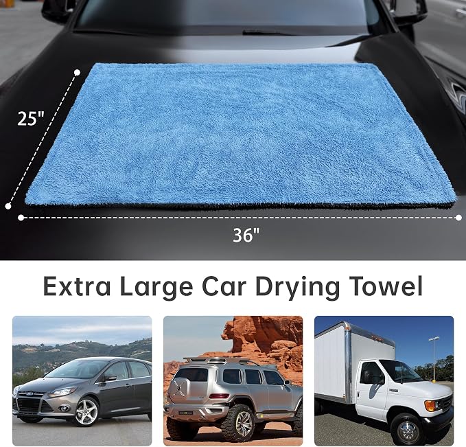 LIVOS Extra Large Car Drying Towel, 25" x 36" 1000GSM Microfiber Towels for Cars, Ultra-Absorbent Scratch-Free, No Streak, Professional Quick Dry Car Detailing Towel, Blue&Grey