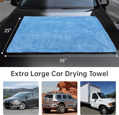 LIVOS Extra Large Car Drying Towel, 25" x 36" 1000GSM Microfiber Towels for Cars, Ultra-Absorbent Scratch-Free, No Streak, Professional Quick Dry Car Detailing Towel, Blue&Grey