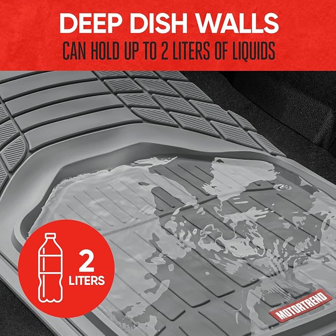 Motor Trend 943-GR FlexTough Defender Car Floor Mats -Next Generation Deep Dish Heavy Duty Contour Liners for Car SUV Truck & Van-All Weather Protection, Trim to Fit Most Vehicles Gray