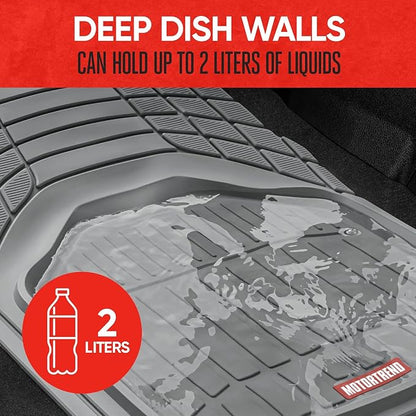Motor Trend FlexTough Defender Floor Mats for Cars & TrunkShield Trunk Mat Set, Next-Gen Deep Dish Heavy Duty All Weather, Rubber Car Floor Mat Set for Auto Truck Van SUV