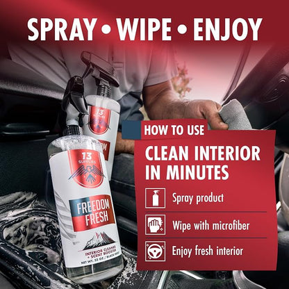 Premium Car Interior Cleaner Spray – Auto Cleaner for Headliner, Mats, Interior Vehicle Cleaning, Car Dashboard Cleaner Stain Remover, Restores Shine, Great Gift for Guys - Freedom Fresh Black Frost