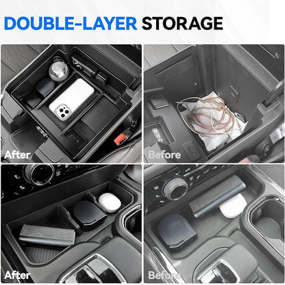 ELECFRESH 2PCS Center Console Organizer tray and Armrest Storage for 2023-2026 Chevy Silverado/GMC Sierra 1500 Accessories, 2024-2026 Silverado/Sierra 2500HD 3500HD(Only Fit Console with Bucket Seat)
