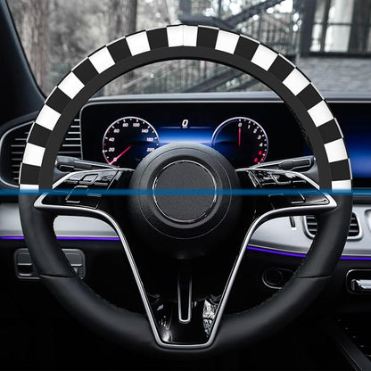 Car Steering Wheel Cover, 14.5"-15" Inch Universal Anti-Slip DurableSteering Wheel Protective Cover, Breathable Auto Interior Decoration Accessories for Sedan SUV Truck (Black White Checkered)