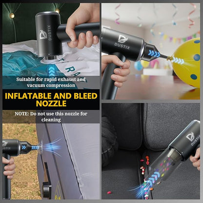 Car Vacuum Cordless Handheld Vacuum Cleaner Mini Portable Car Vacuum Brushless Motor Rechargeable Type C Blower Inflator Deflator Car Cleaning Kit (DX-1 Pro)