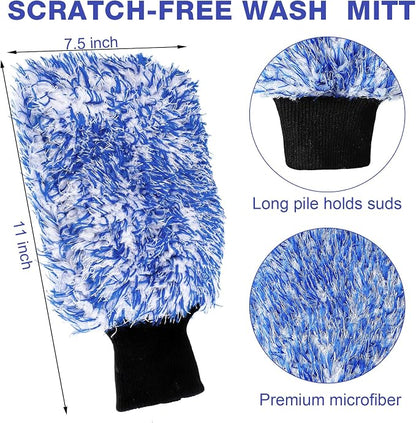 Riakrum 12 Pcs Microfiber Car Wash Mitts, Scratch Free Ultra Absorbent Car Sponge Glove Cleaner Wash Mitts for Car Wheel Trucks Home Cleaning (Black and White,Blue and White)