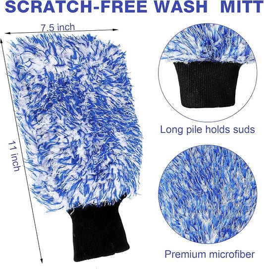 Riakrum 12 Pcs Microfiber Car Wash Mitts, Scratch Free Ultra Absorbent Car Sponge Glove Cleaner Wash Mitts for Car Wheel Trucks Home Cleaning (Black and White,Blue and White)
