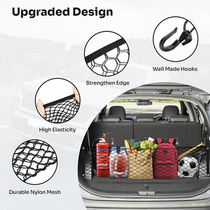 Canvcle Trunk Cargo Net for 2019-2025 2026 Hyun-dai Santa Fe Accessories Envelope Style Mesh Trunk Net Organizer and Storage Stretchable Adjustable Elastic Nylon Rear Cargo Netting with Hooks