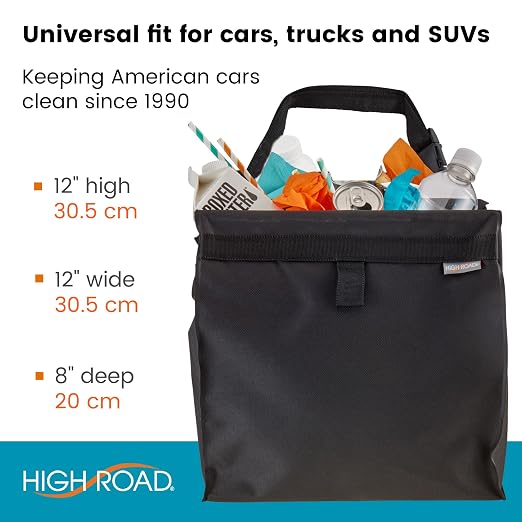 High Road Large TrashStash Hanging Car Trash Can Garbage Bag with Push-Close Lid and Waterproof Bin for Cars, SUVs and Trucks, Holds 4.5 Gallons of Car Trash