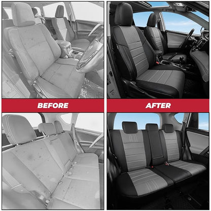 FREESOO RAV4 Seat Covers Full Set Custom Fit for Toyota Rav4 XLE,Platinum, Limited 2013-2018 & SE 2016-2018, Faux Leather Car Seat Cover, Airbag Compatible, Black Gray