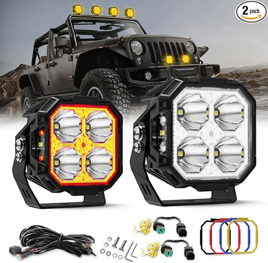 CO LIGHT 3 Inch 10300LM Cube Pods 210° Wide-Angle Yellow/White DRL Offroad Multi-Use for Trucks 4x4 ATV Motorcycle Spot Work Driving Fog Beams
