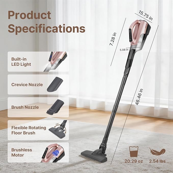 Shop-Vac S4 20V Handheld Vacuum Cordless with Brushless Motor, Rotating Floor Brush, Powerful 18000 Pa Suction Portable Vacuum for Car, Floor & Carpet, Wall-Mounted, LED, Lightweight, Champagne Gold