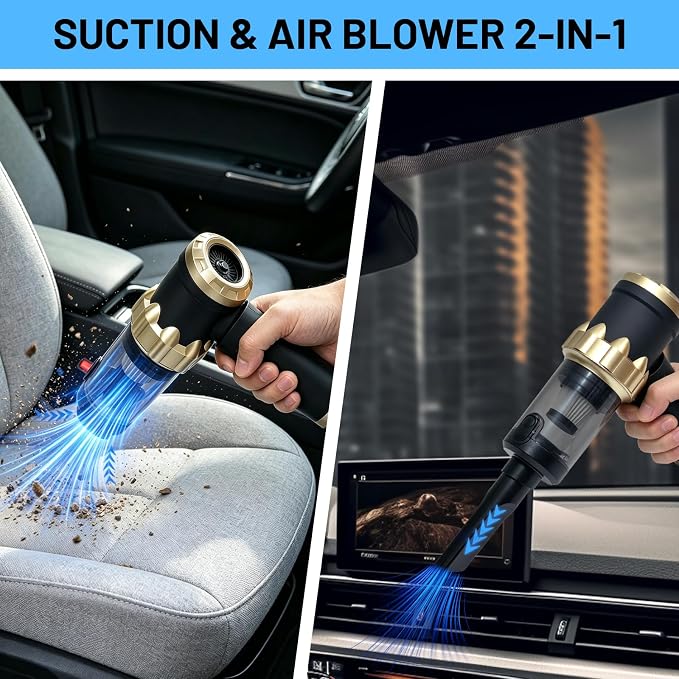 Cordless Handheld Vacuum Cleaner, Rechargeable Portable Car Vacuum with LED Light, 2 HEPA Filters & Multi-Nozzles, High Power Wet/Dry Vacuum for Car, Home, Pet Hair