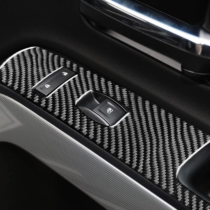 Real Carbon Fiber Fit for Chevy Silverado/GMC Sierra 1500 2014-2018 for 2500/3500HD 2015-2019 Car Window Lifting Switch Panel Trim Door Decals Sticker Auto Interior Accessories Cover Style A Black