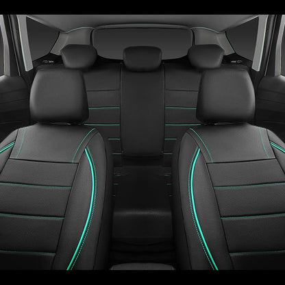 CAR PASS Universal FIT Piping Leather Car Seat Cover, for suvs,Van,Trucks,Airbag Compatible,Inside Zipper Design and Reserved Opening Holes (Full Set, Black and Mint)