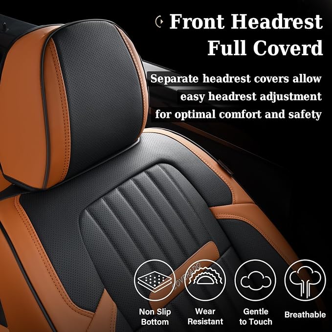 Coverado Car Seat Covers Front, Seat Covers for Cars, Waterproof Car Seat Cushions, 2-Pack Leather Carseat Seat Protectors, Universal Seat Covers Fit for Most Sedans SUV Pick-up Trucks(Brown&Black)
