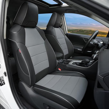 Lolcar Rav4 Seat Covers Custom Fit for Toyota Rav4 (for Hybrid) 2019-2025 LE,XLE,XLE Premium,Limited,Woodland Edition, Leather Truck Seat Cover Full Set for SUV,Faux Leather(Black/Gray)