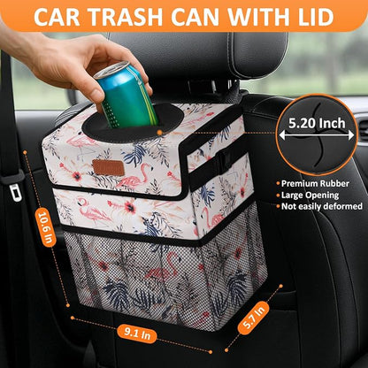 Vankor Cute Car Trash Can, Car Accessories for Women Interior Can Trash Bag Hanging Automotive Garbage Cans Pink Flamingo